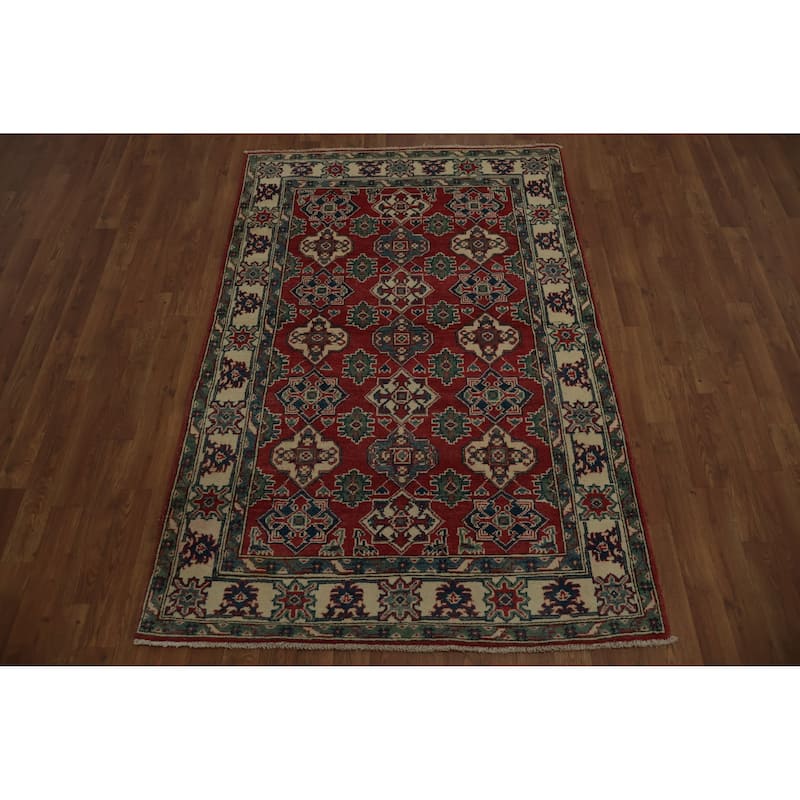 Hand Knotted Oriental 100% Wool Carpet Traditional Geometric Red Kazak Area Rug - 6' 0'' X 4' 0''
