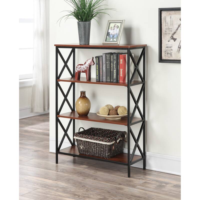 Carbon Loft Ehrlich Metal and Wood 4-Shelf Bookcase - Cherry/Black