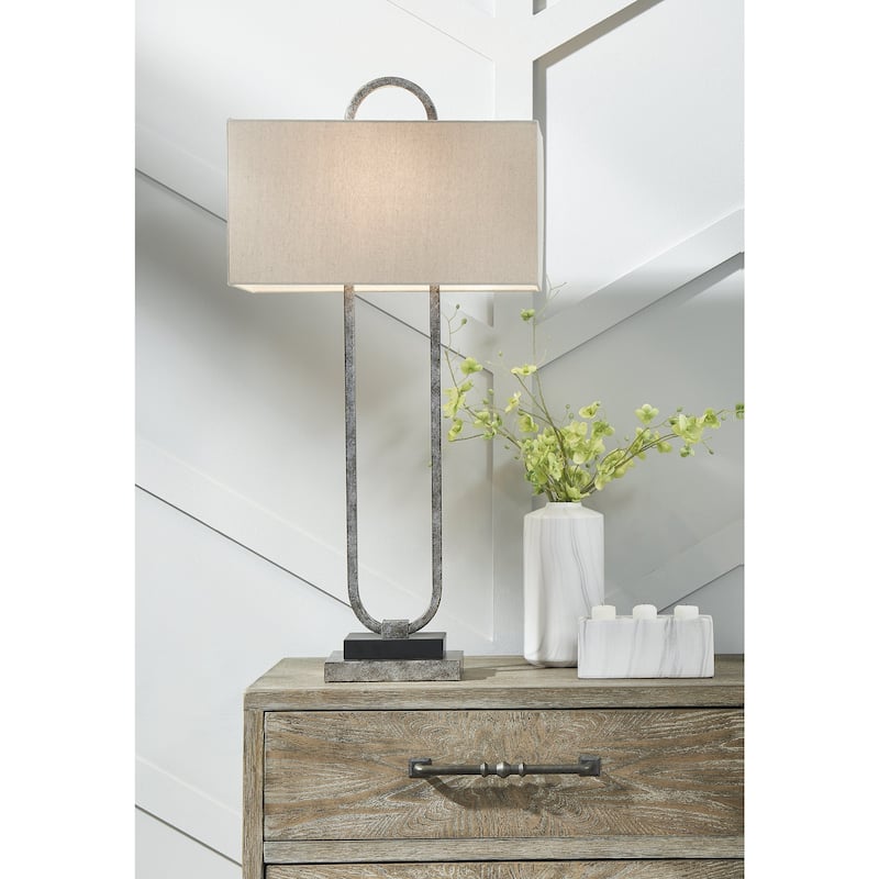 Bennish Traditional Antique Silver Finish Metal Table Lamp - 18"W x 9"D x 36"H