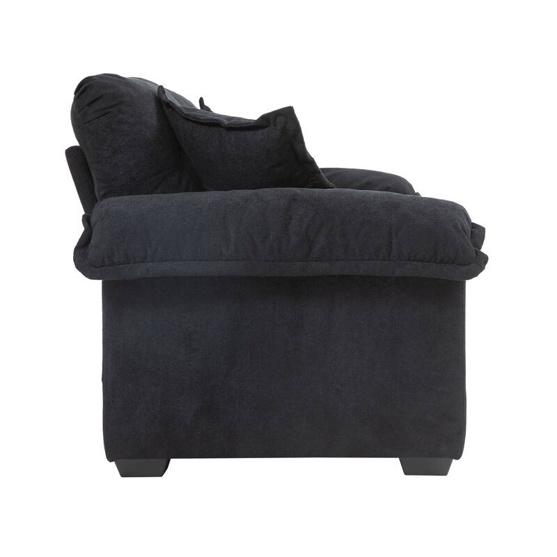 84" Small Sofa Loveseat with 2 Pillows & Memory Foam, Black Chenille Upholstered for Living Room