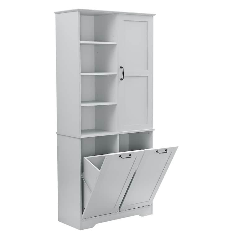 Bathroom Cabinet with Doors and Drawers,Tilt-Out Laundry Hamper,Multiple Space,Freestanding Style,Open Shelve, Adjustable Shelf