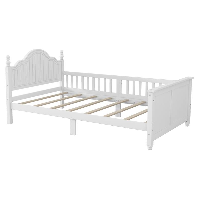 Roomfitters Twin/Full Platform Bed, Slatted Headboard and Removable Guardrails with Wooden Frame for Bedrooms or Guest Rooms