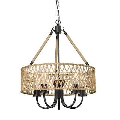 Boho Chandelier, Rattan Pendant Light