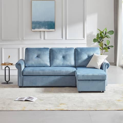 Blue 83" 3-Seater L-Shape Sleeper Sofa Bed with Storage by Aoolive