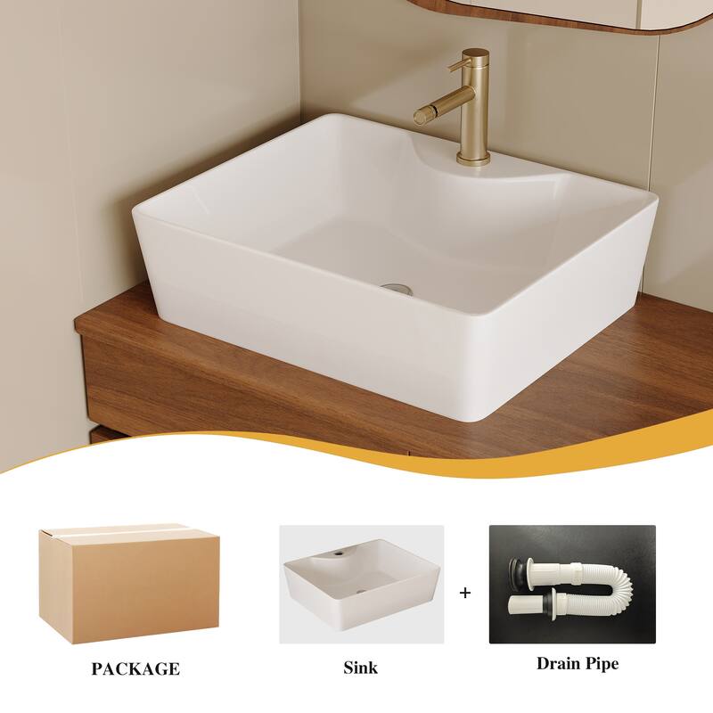 Modern Floating Bathroom Vanity with Ceramic Vessel Sink, Wall-Mounted Solid Wood Bathroom Cabinet with Soft-Close Drawers