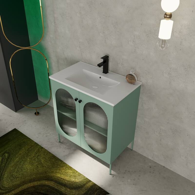 30 inch Plywood Freestanding Bathroom Vanity with Integrated Ceramic Sink