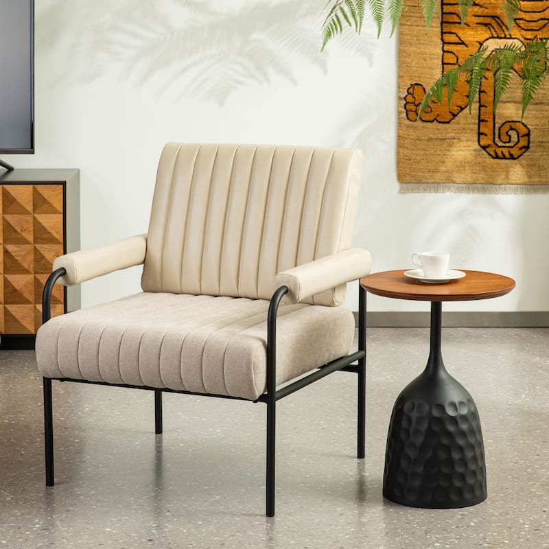 Glitzhome 29.5"W Leatherette and Fabric Combination Armchair With Padded Arms - 29.5" W x 34" H x 30" D