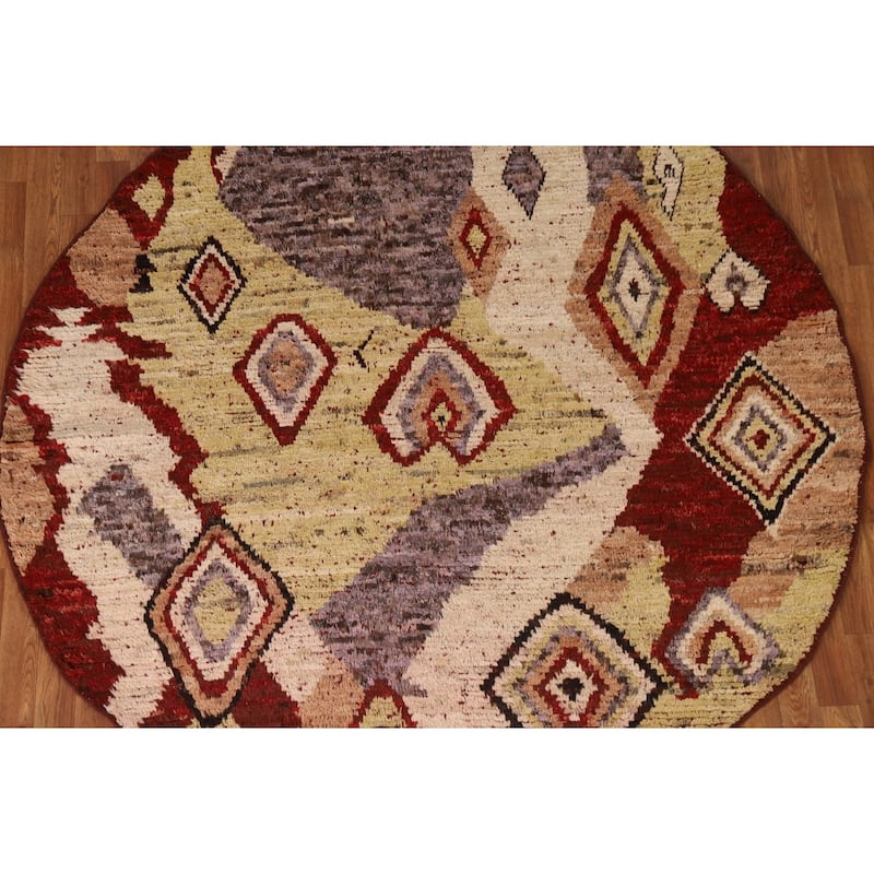 Hand Knotted Oriental 100% Wool Carpet Modern Tribal Multi-Colored Moroccan Area Rug - 6' 7'' X 6' 7''