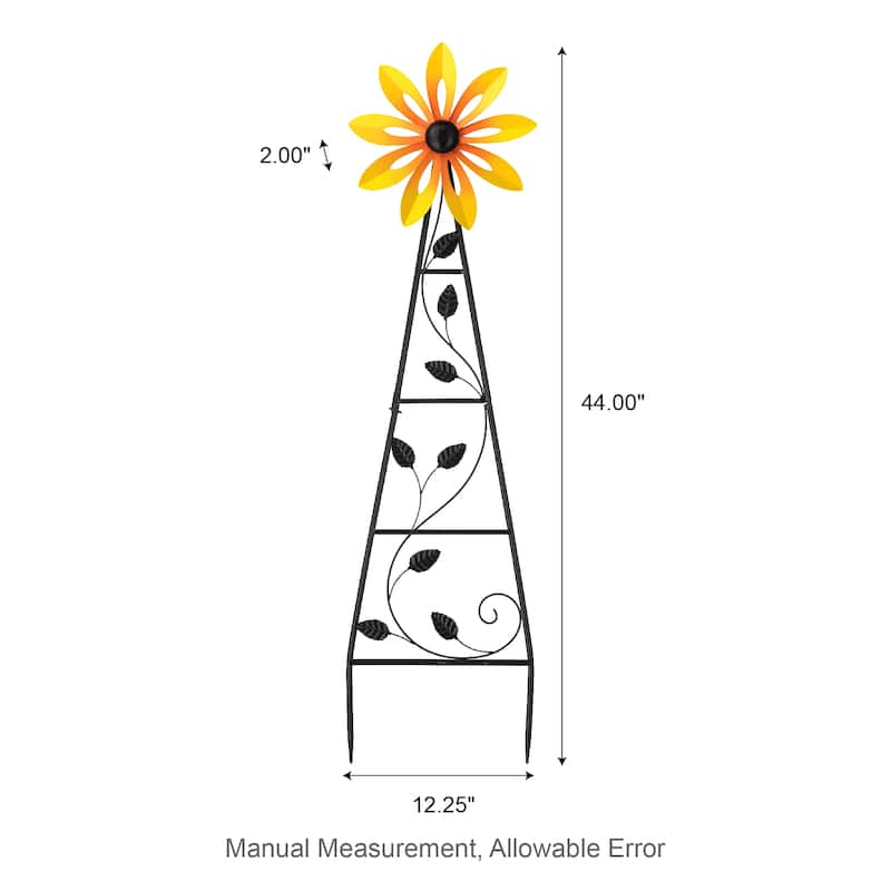 Glitzhome 44"H Glossy Painted Metal Yellow//Blue/Orange/Red Flower Wind Spinner Yard Stake