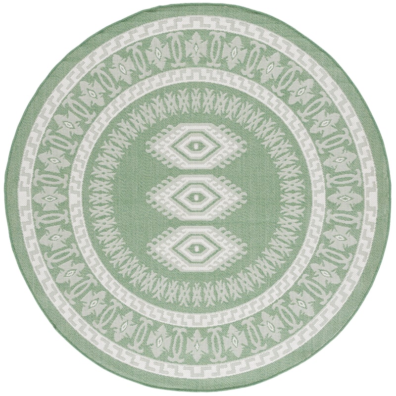 SAFAVIEH Bermuda Onoria Geometric Indoor/Outdoor Waterproof Rug - 6'7" Round - Green/Ivory