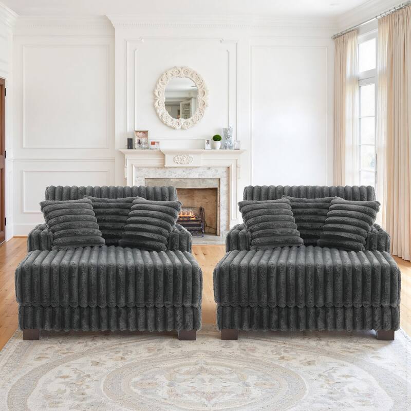 41.7" W Upholstered Plush Corduroy Chaise Lounge Set of 2