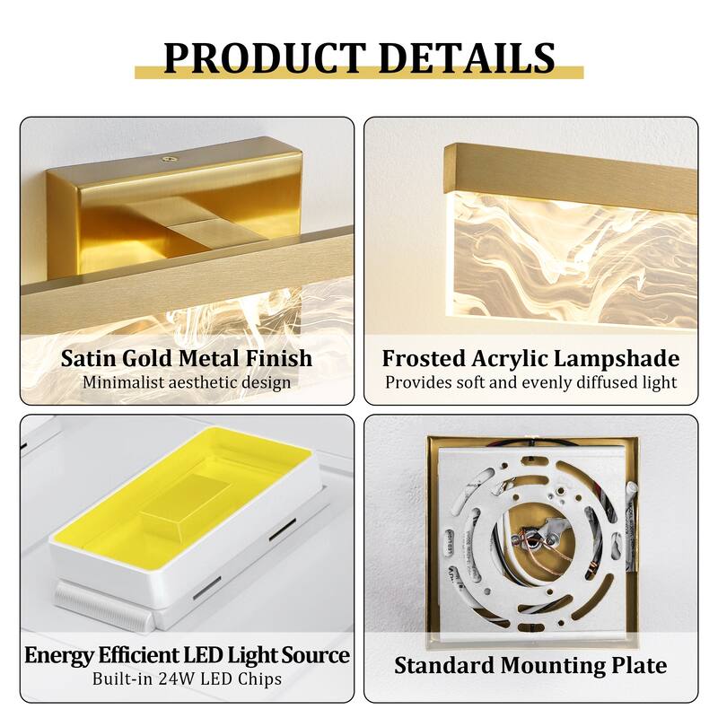 LED Bathroom Vanity Light 24/32/39 inch Dimmable Metal Wall Sconce - Black/Warm White Light
