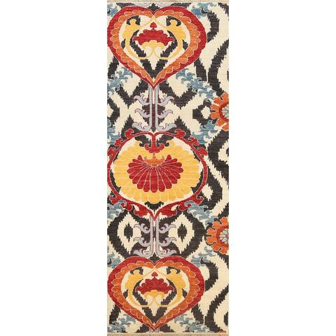 Wool/ Silk Floral Ikats Oriental Runner Rug Handmade Staircase Carpet - 2'9" x 8'0"