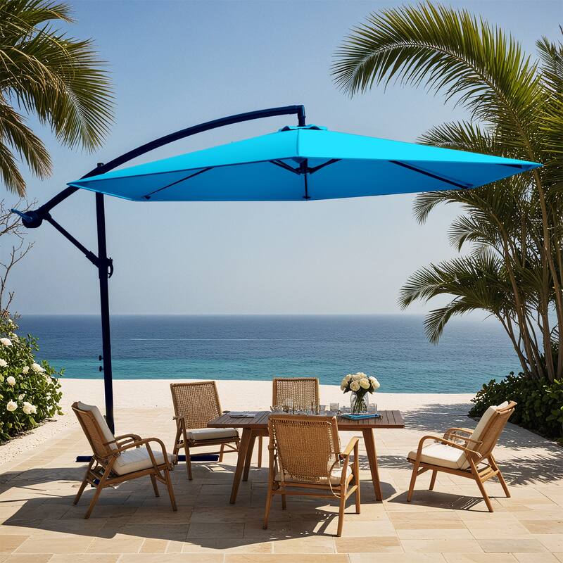 Patiowell 10ft Cantilever Patio Umbrella, Offset Hanging Outdoor Table Umbrella with Tilt Crank, 6 Sturdy Ribs and Cross Base