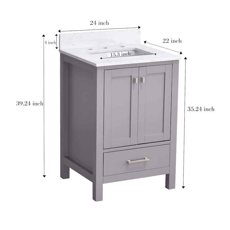 StarrySky 24 inch Undermount Single Sink Bathroom Vanity with Engineered Carrara Marble Top