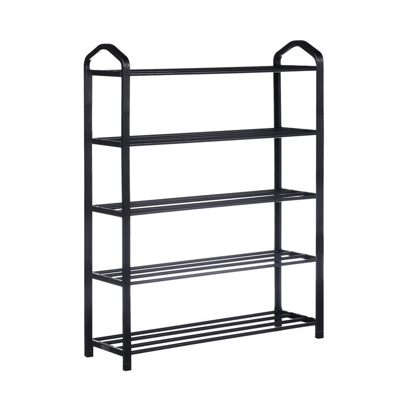 31 in. H 15-Pair 5-Tier Black plastic Shoe Rack, Sturdy Shoe Shelf Storage for Bedroom, Entryway and Hallway