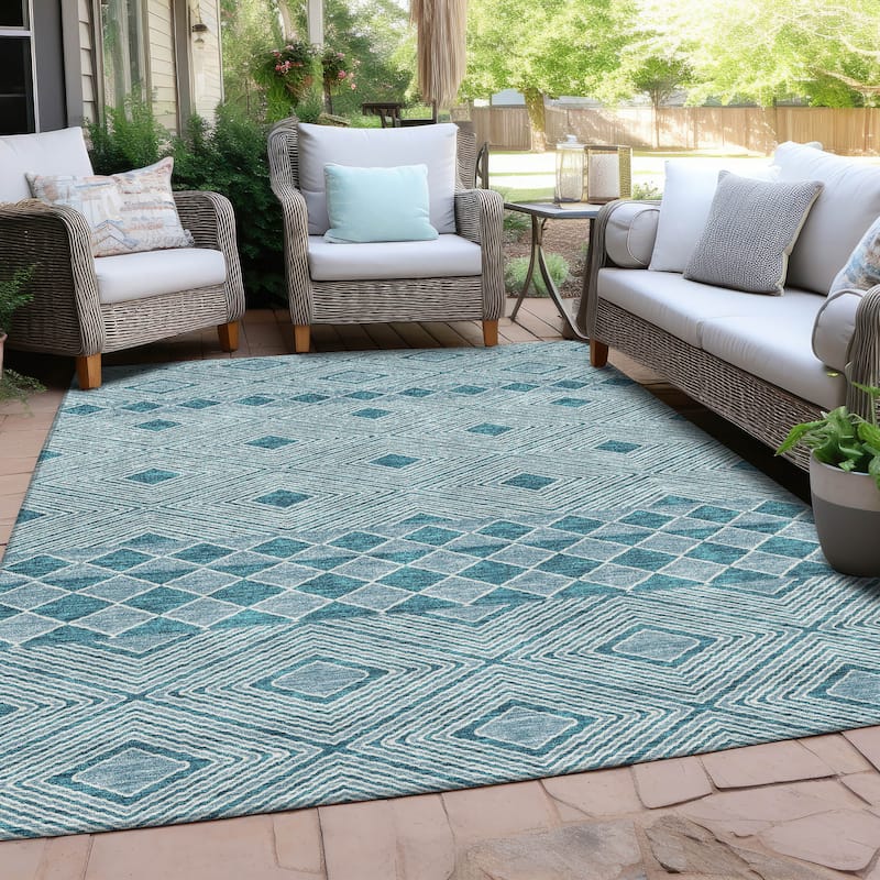 Machine Washable Indoor/ Outdoor Chantille Moroccan Boho Rug - Teal - 3' x 5'