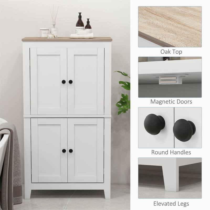 White Oak MDF 4 Tier Bathroom Storage Cabinet with Adjustable Shelves and Doors - 23.6" W x 11.8" D x 43.3" H