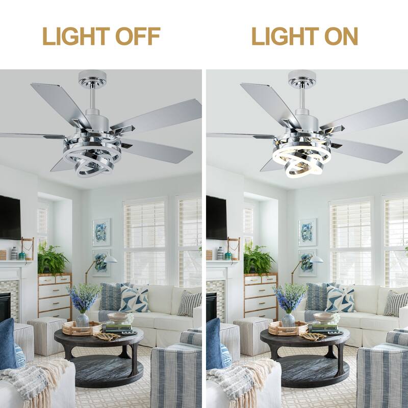 Oaks Aura 52in. DIY Shade Modern Reversible Ceiling Fan with Light, 6-Speed Silent Motor Ceiling Fan with Remote for Large Room