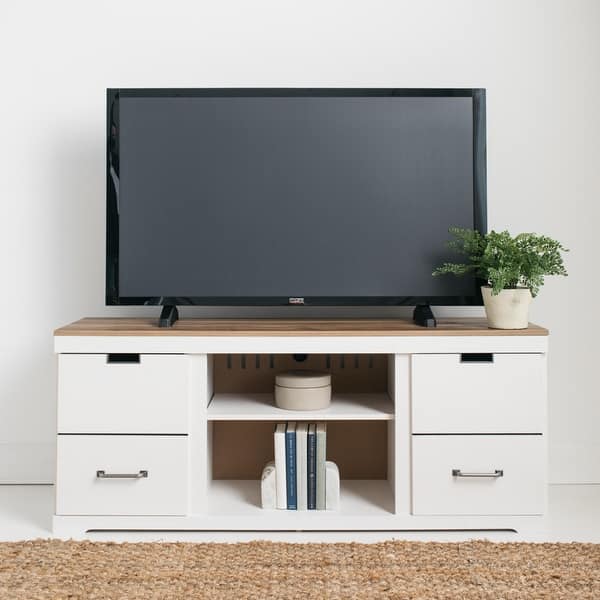 slide 10 of 12, Vaibryn White/Warm Brown 60" TV Stand - 60 in 60 in - White/Brown