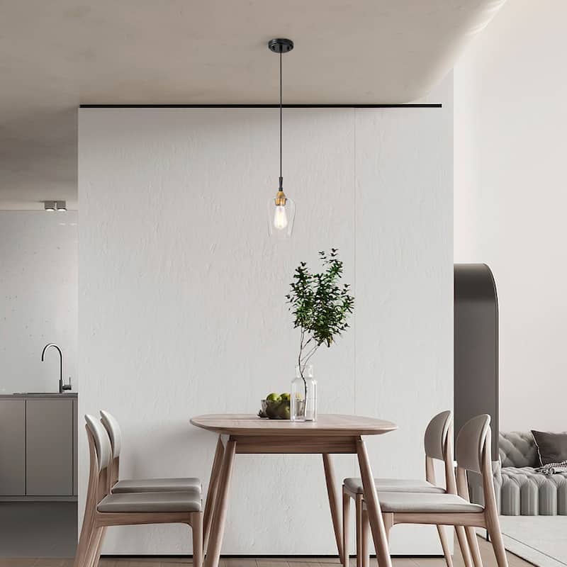 Black and Antique Brass 1-Light Modern Mini Pendant with Clear Glass Shade