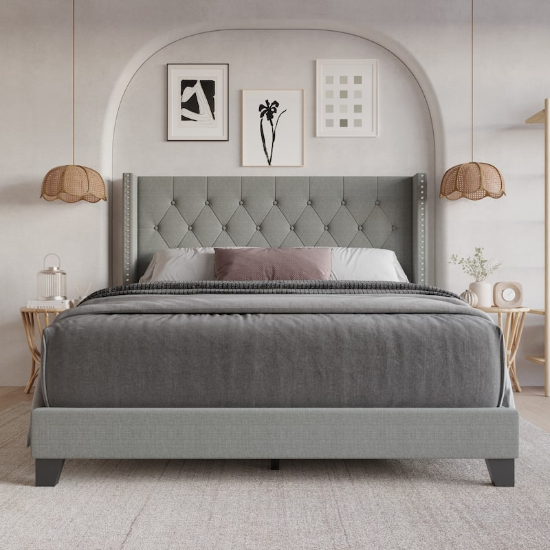 Homer Tufted Upholstered Panel Bed - Linen Grey - King
