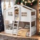 preview thumbnail 2 of 46, Stylish Twin Over Twin Wood House Shaped Bunk Bed With Built-in Ladder and Guardrail, Solid Construction