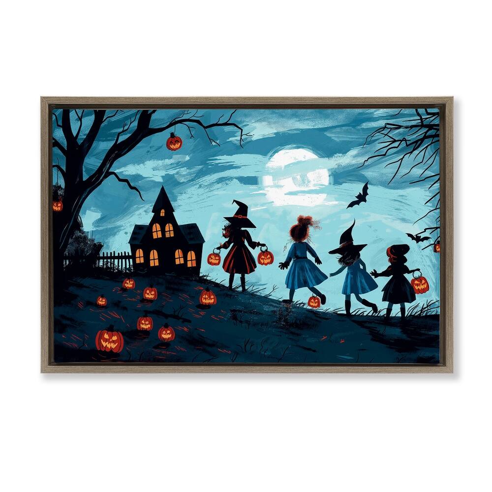 Stupell Witch Trick Or Treaters Framed Floater Canvas Wall Art Design By Wumples