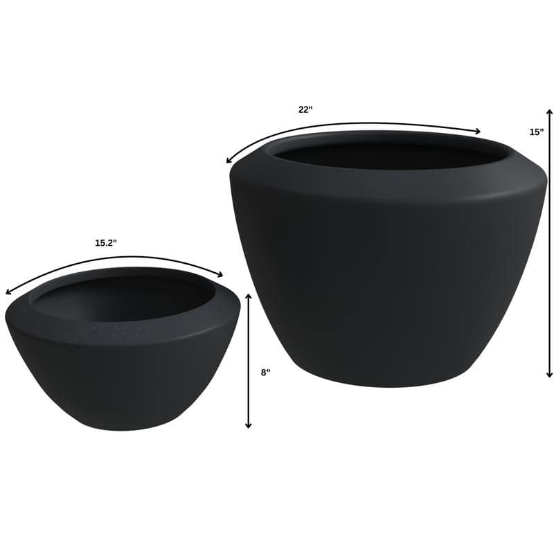 Modern Vessel Round Fiberstone and MGO Planter Pot with Drainage Holes Handcrafted Durable Indoor Outdoor Pot