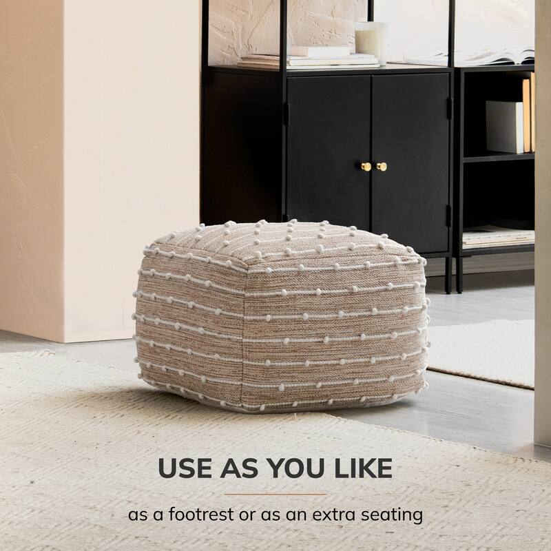 Jani Penelope 22 x 22 x 16 Brown & Ivory Square Pouf Ottoman - Handmade Footrest for Living Room, Bedroom