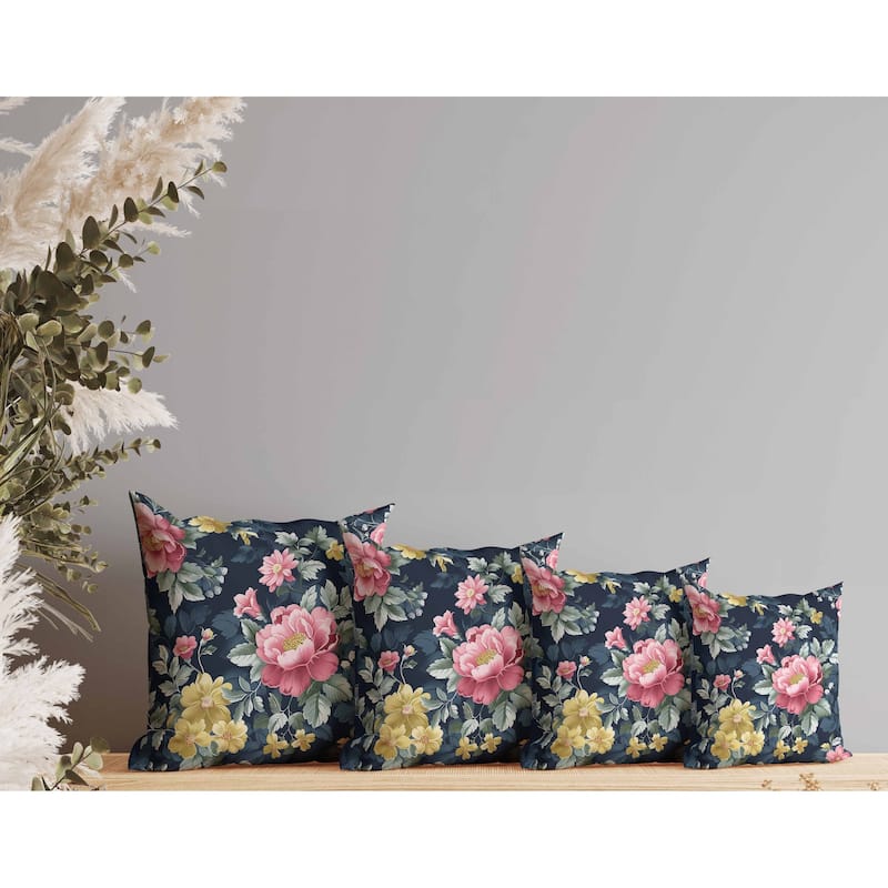 English Twilight Indoor/Outdoor Reversible Throw Pillow Blue and Pink