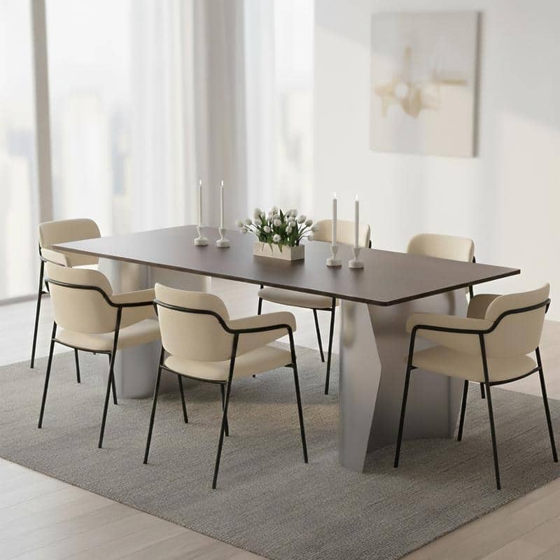 Zelan Mid-Century Modern Sintered Stone Dining Table - Rectangular Kitchen Table with Semi-Circular Steel Legs