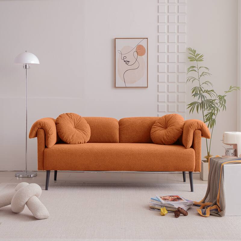 Chic Lamb Wool Sofa - Compact with Decorative Pillows