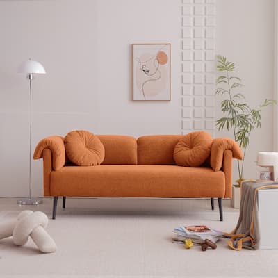 Faux Lamb Wool 68.5" Sofa with Stylish Throw Pillows, Small 2-Seater for Apartments, Living Rooms, and Bedrooms