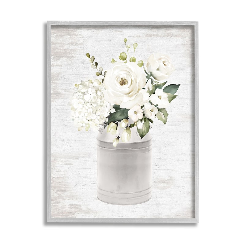 Stupell White Floral Bouquet Country Antique Milk Tin Framed Wall Art