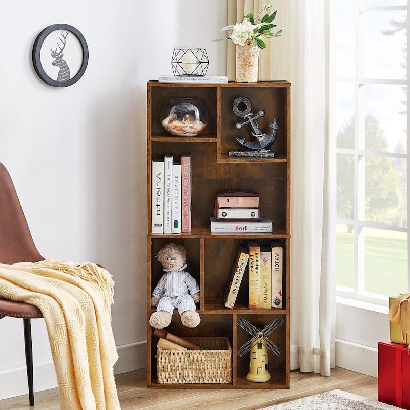 VECELO Modern Irregular Shape Tall Bookshelf Multi-Purpose Waterproof Vertical Horizontal Storage for Bedroom Living Room