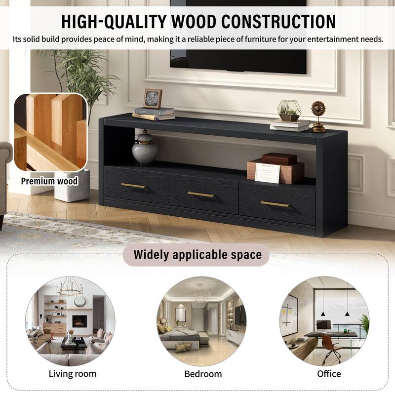 74" TV Stand with 3 Drawers for Living Room or Bedroom