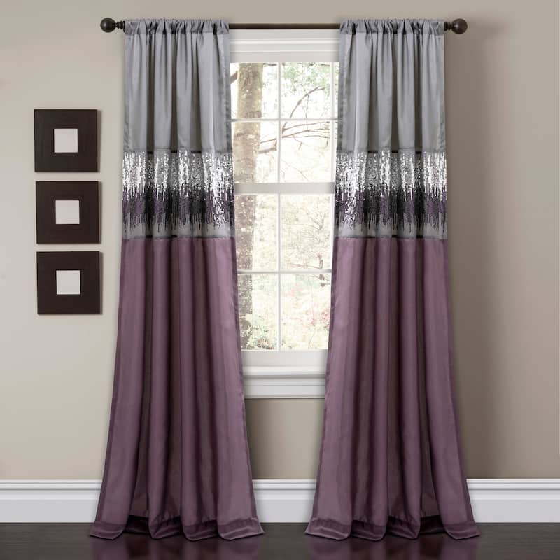 Silver Orchid Page Two-tone Faux Silk Glamorous Sequins Sparkle Single Curtain Panel