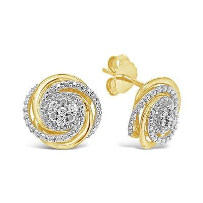 1/15 Carat Diamond Swirl Stud Earrings for Women in Yellow Gold-Plated Sterling Silver