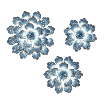 Metal Floral Wall Decor - Set of 3 Blue - Roche River Decor