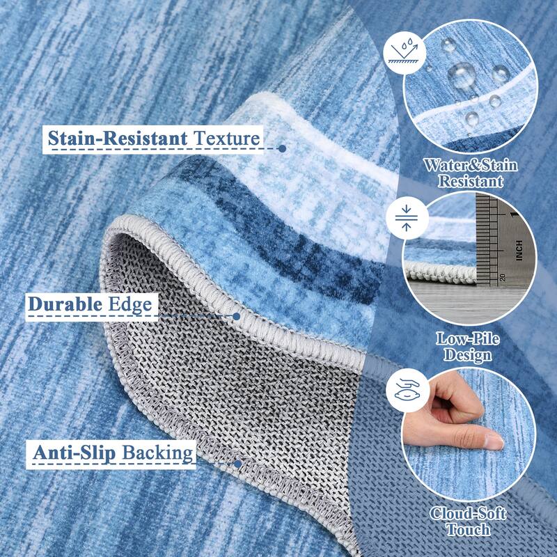 Washable Rugs for Living Room Scalloped Rug Modern Non Slip Non Shedding Carpet for Bedroom