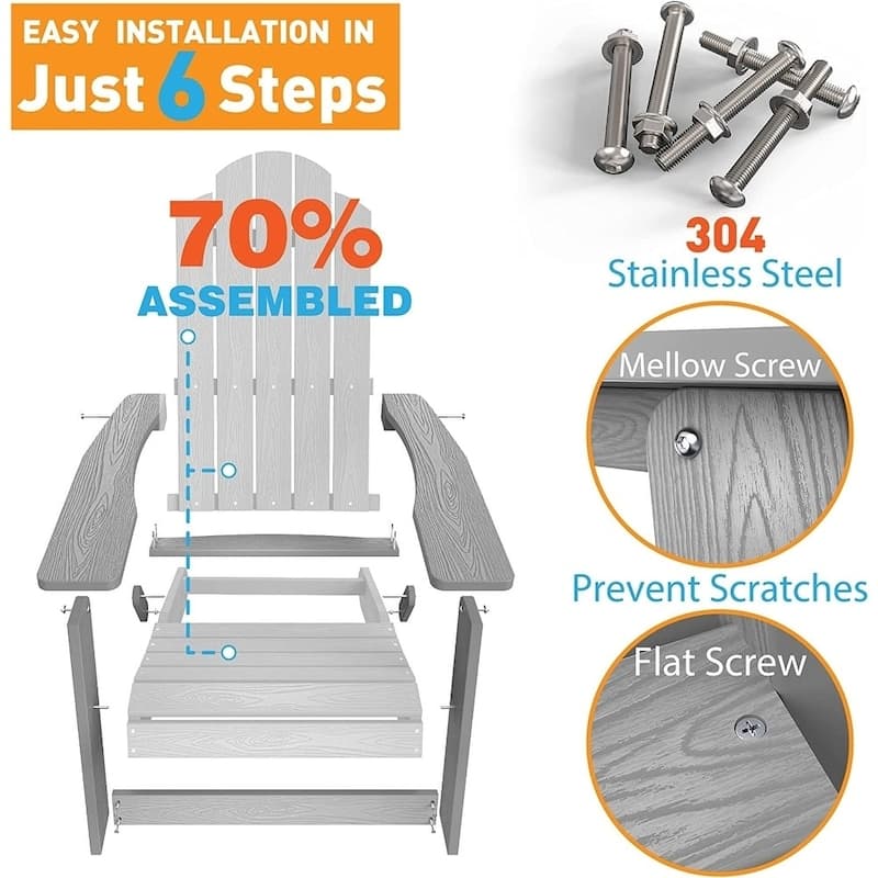 WINSOON All Weather HIPS Outdoor Folding Adirondack Chair Set Of 4