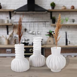 Allan Andrews Matte White Ceramic Rib Textured Bulbous Abstract Vase Collection