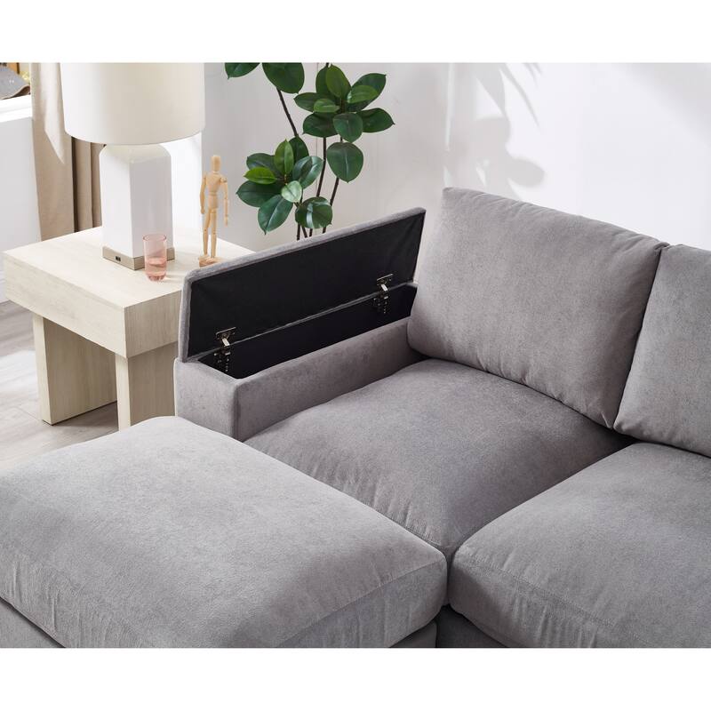 U-Shaped Sectional Sofa with Movable Ottomans, Comfy Corduroy Deep Seat Sofa, Large 4 Seat Sofa with Storage Armrests