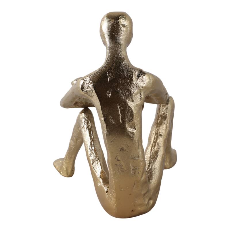 Metal Aluminum Figurine Sculptured Reading Man Modern - 7" Gold - 6" x 5.5" x 6.75"