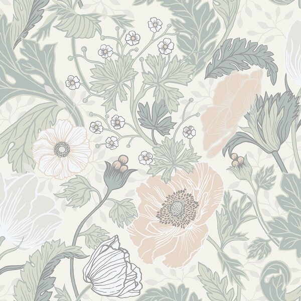 ②mk  様  ♡anemone♡gray Malakoff, Anemone Light Grey Floral 33 ft L X 20.5 in W