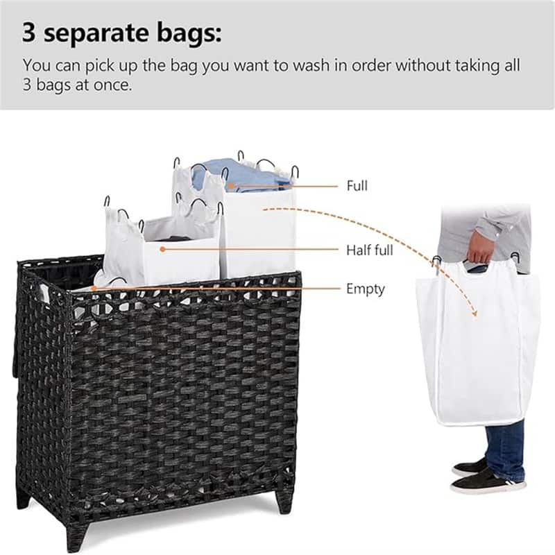 Laundry Hamper with 3 Removable Liner Bags - 25.98"L x 13"W x 26.57"H