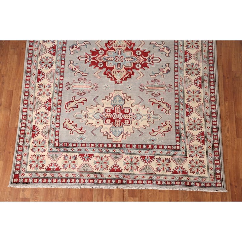 Gray Kazak Area Rug Handmade Wool Carpet - 5'8" x 7'10"