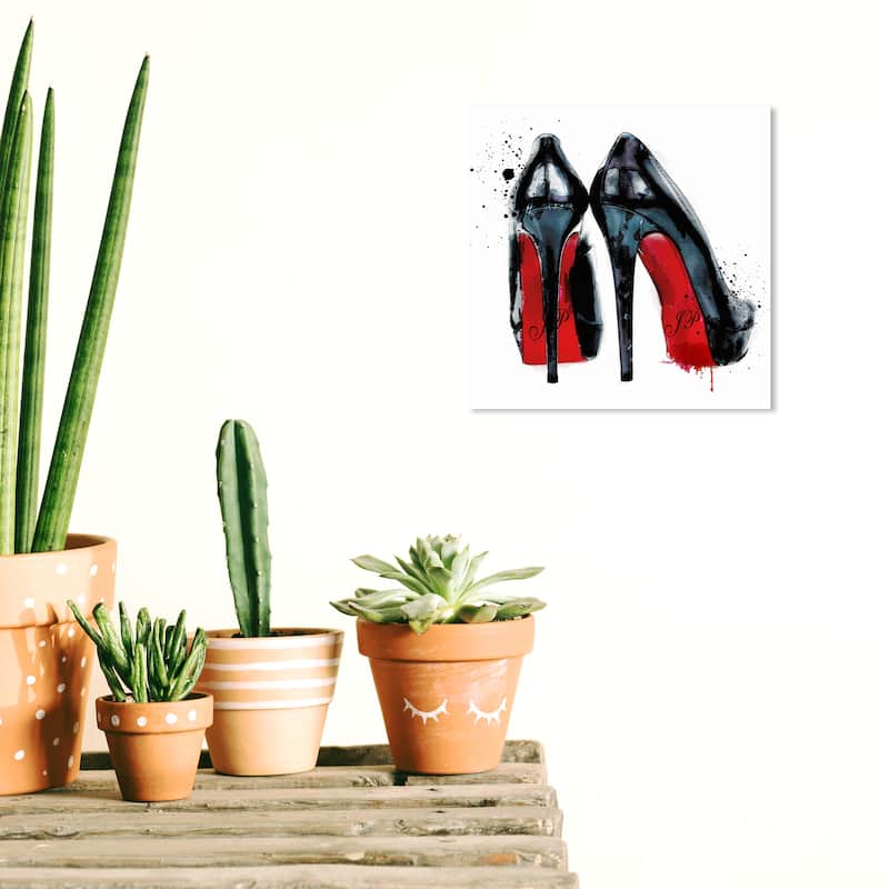 Wynwood Studio Canvas Fashion and Glam Red Pumps Black and Glam Wall Art Canvas Print - 12 x 12