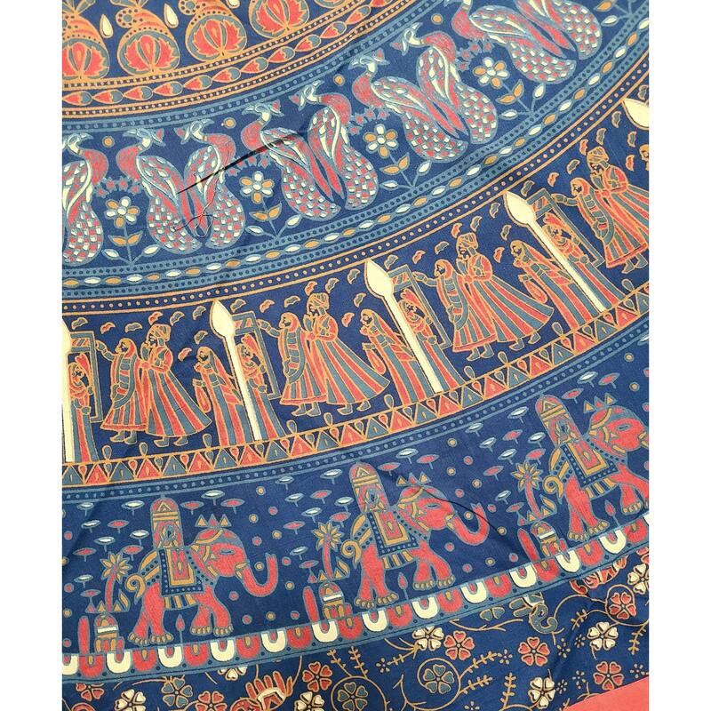 Cotton Traditional Mandala Elephant Floral Tablecloth Round - 81-in Round